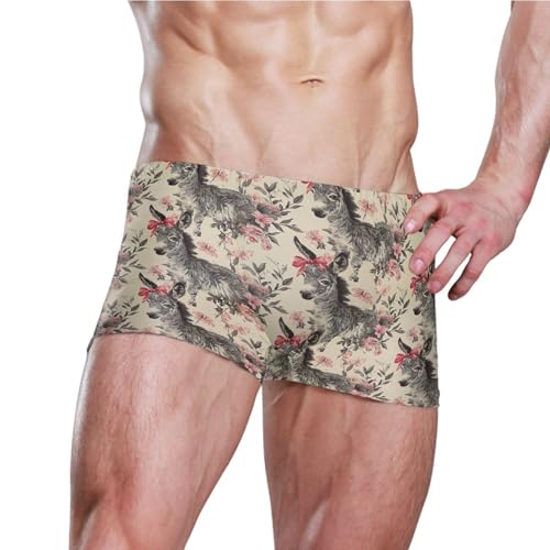 Donkey Animal Cute Mens Swim Trunk Swimwear Bathing Suit Swim Brief Square Leg Board Short S B04034523