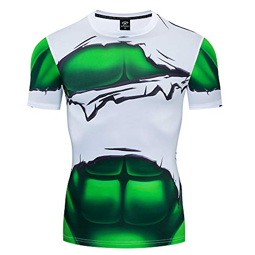 GYM GALA Men's The Incredible Hulk Short Sleeve 3D Printed Compression Sport Fitness T-Shirt (XXL, The Hulk)