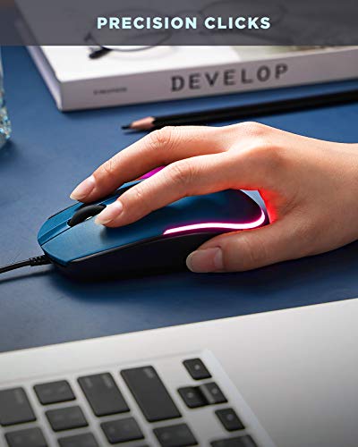 Image of seenda WGSB-201 Wired LED Backlit Mouse, Plug and Play, 1600 DPI Optical Sensor, 4 RGB Backlit, Ambidextrous, Compatible with PC /Mac /Laptop