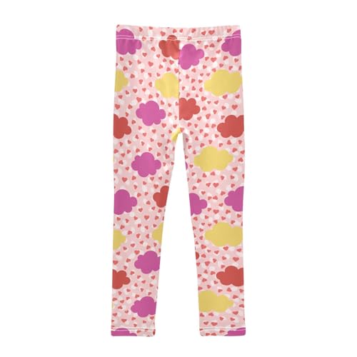 Colorful Clouds and Hearts Girls Leggings,Workout Leggings for Girls Toddler Athletic Leggings Size for 3-10T2