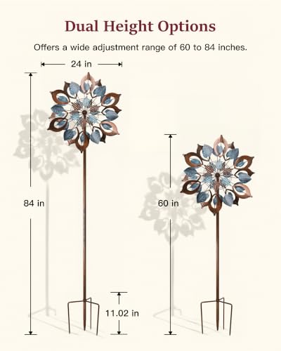 Image of Wind Spinners Outdoor for Yard and Garden, 84 Inch Metal Large Outdoors Windmill Kinetic Wind Spinner, Outside Decor for Yard Art Lawn Backyard Landscape Patio(24 inch W x 84 inch H)