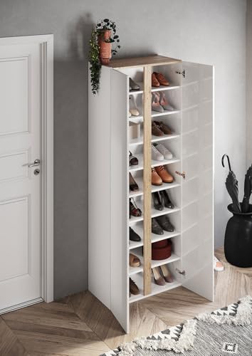 Armadio Guardaroba Con Anta A Specchio E Ripiani 70X35X185 Cm Frame Bianco Lucido E Cadiz - 2