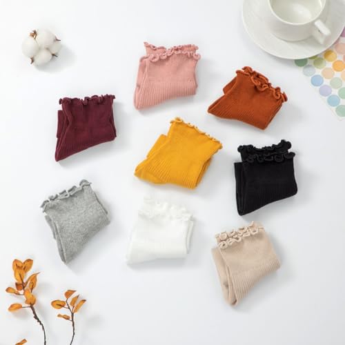 Image of 8 Pairs Cute Ruffle Frilly Ankle Socks Women, Lace Lettuce Socks