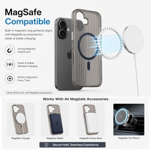 Image of MagPro Stripe case for Apple iPhone 17 Black Frosted Transparent PC Hard Back Cover Camera & Body Protection|Anti Shock,Scratch Resistant Wireless Charging Compatible