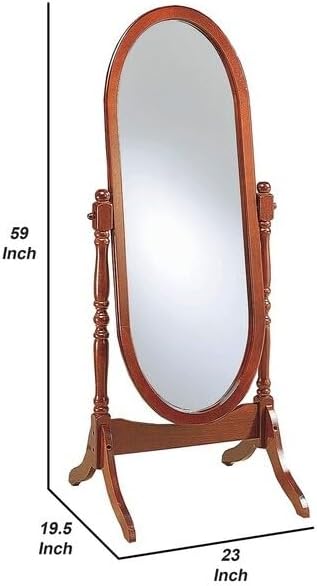 Cheval Mirror Full Length - Oval Frame Standing Mirror - Brown Finish