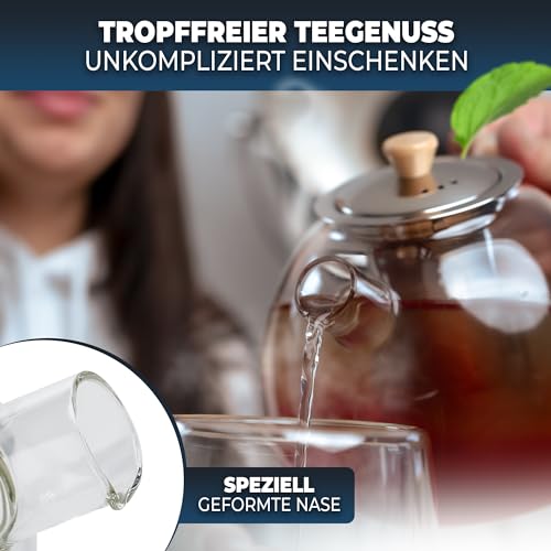Foto von CLIDOR Teekanne mit Siebeinsatz - 1,5 Liter, verstärkte Glasstärke für bessere Isolierung, mit Stövchen nutzbar, Teekanne Glas, Thermo Teezubereiter, robuster Teapot, Teebereiter (1500ml)