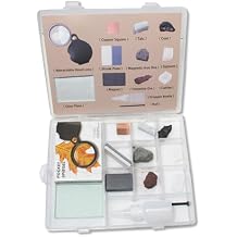 13pc Mineral ID Kit w/Hand Lens, Streak Plate, Magnet & Minerals Talc/Coal/Calcite - Hardness/Streak/Acid/Magnetism Tests for Geology Classrooms & Field Analysis