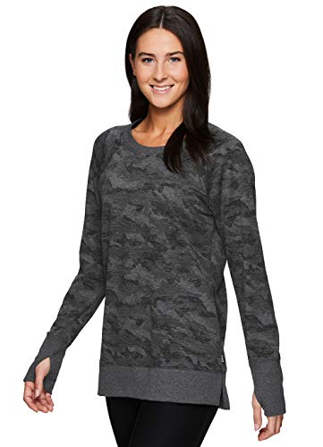 RBX Active Women s Fashion Crewneck Long Sleeve Lightweight French Terry Camo Print Pullover Tunic Sweatshirt New Camo- Black M