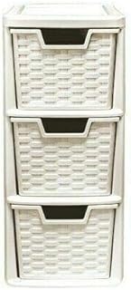 VTL® 3 Drawer Rattan Style Plastic Small Cream Tower Storage Unit for School Home