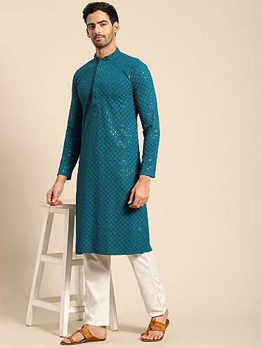 Image of Rajubhai Hargovindas Men Chikankari and Sequin Work Kurta
