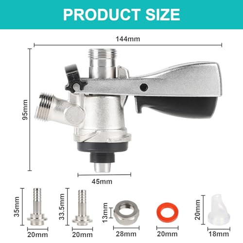 Miniatura 5 de Cprosp Acoplador De Barril De Cerveza Tipo S, Dispensador Cerveza Barril Rosca G5 8, Acero Inoxidable 304 Y Latón, Para La Elaboración De Casera, Restaurantes Sin Válvula De Alivio De Presión