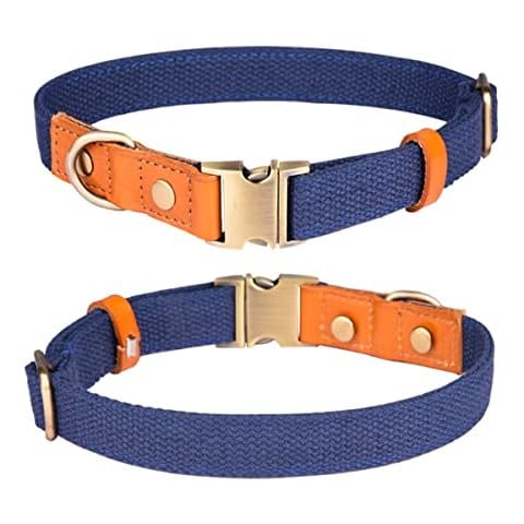 Pimaodog Nylon Dog Collar, with Metal Safety Buckle, Adjustable Leather & Nylon Pet Collars for Small Medium Large Dogs (S, Dark Blue) Cover