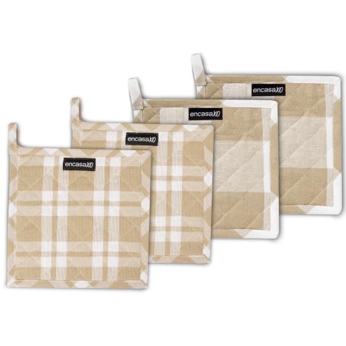 Image of Encasa XO Oven Microwave Pot Holders Trivets 21 cm (4 pc) for Kitchen Cooking & Baking - Heat Resistant, Thick & Safe, Protection of Hands from Hot Utensils, Grill, BBQ - Beige Combo