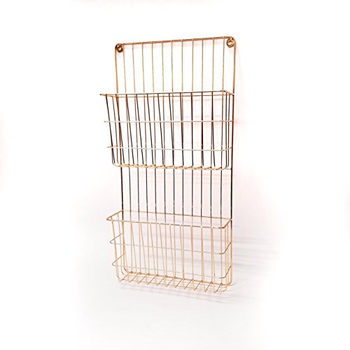 Two Tier Wall File Holder – Copper Plated Durable Metal Rack with Spacious Slots for Easy Organization, Mounts on Wall and Door for Office, Home, and Work – by Designstyles