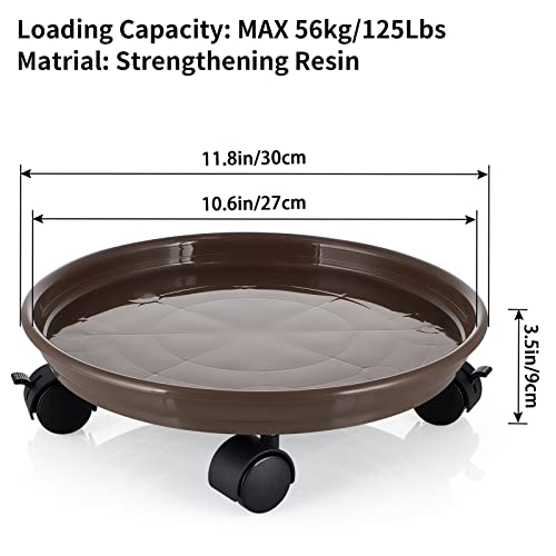 Skelang 3 Pcs Plant Caddy, 11.8\" Plant Stand, Round Plant Pallet Pot with Lock Wheels, Rolling Tray Planter Trolley Casters, Moving Plant Pot Saucer for Patio, Garden, Indoor