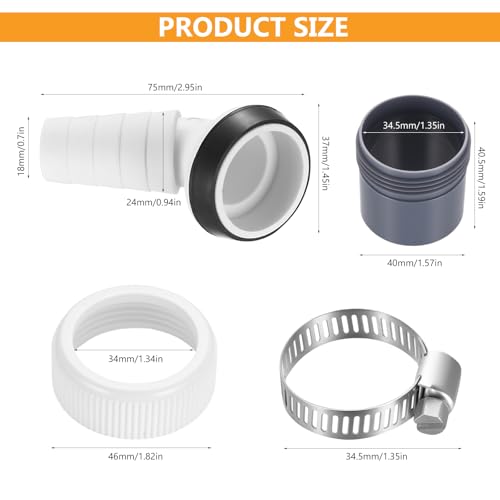Waschmaschine Abfluss Adapter für Geschirrspüler Trockner Abfluss Adapter Waschmaschinenanschluss Adapters für Rohr mit Eingang Ø 19-24 mm & Ausgang 40mm, Waschinenanschluss Zubehör+Schlauchschelle