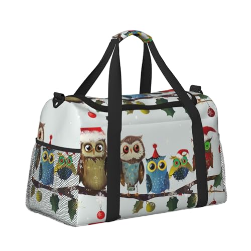Cute Christmas Owls on Branch Printed Travel Duffle Bag for Men Women Large Sport Gym Bag Handbag with Shoulder Strap for Travel Weekend Fishing Hunting2