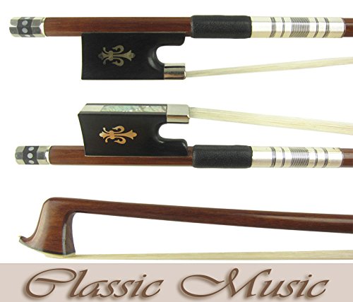 Classic Music Silver Pernambuco Violin Bow With Fleur-De-Lys Inlaid Ebony Frog (4/4), Mongolian Horse Hair #TOP1