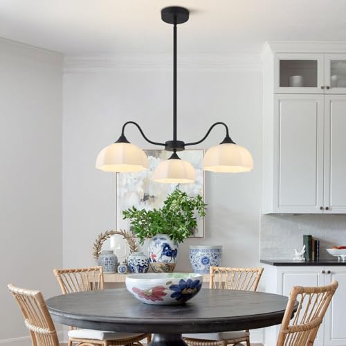 Image of 3-Light Semi Flush Mount Chandelier Mid Century Modern Sputnik Chandelier Fixture Vintage Dome Pendant Light Contemporary Black Chandelier for Kitchens Living Room