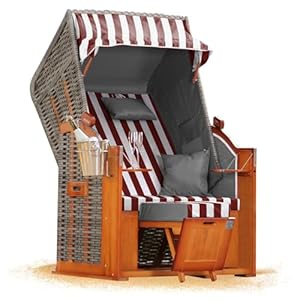 Strandkorb Hanse Ostsee 1 Sitzer Klassik 100cm breit - Volllieger bereits montiert inkl. Strandkorbrollen ideal für Zuhause, Balkon und Terrasse