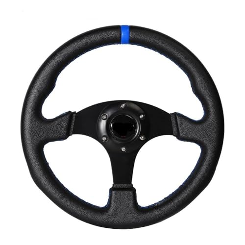 Volante Sportivo, Volante Auto Volante piatto da 330 mm e 13 pollici in alluminio PVC for giochi di corse di simulazione(Blue)