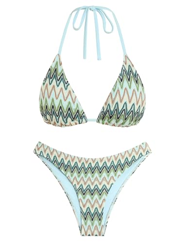 Image of ZAFUL Womens Halter Bikini Sets Triangle Bikinis High Cut Swimsuits 2 Piece Bathing Suits Sexy Swimwear