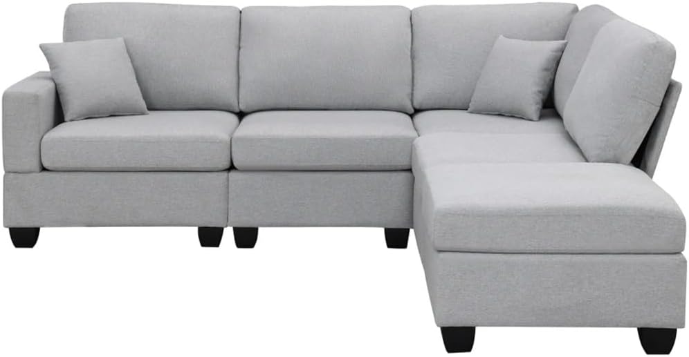 89.8 * 60.2" L-Shape Linen Fabric Corner Couch Set Sectional Sofa,5-Seat Modular Couch Set with Convertible Ottoman(E)