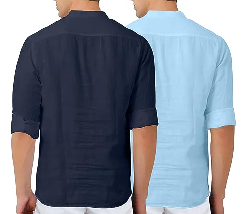 Image of FINIVO FASHION Men's Cotton Blend Solid Full Sleeve Combo Short Kurta Shirt, Regular Fit Solid Pattern Mandarin Collar Straight Kurta Shirt