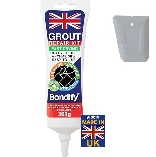 BONDIFY Waterproof Grey Grout Reviver Ready Mixed, 360g FAST DRYING, Waterproof Grout Repair Kit, Anti Mould Grey Tile Grout for Shower, Bathroom, Kitchen, Window, Gap Filler