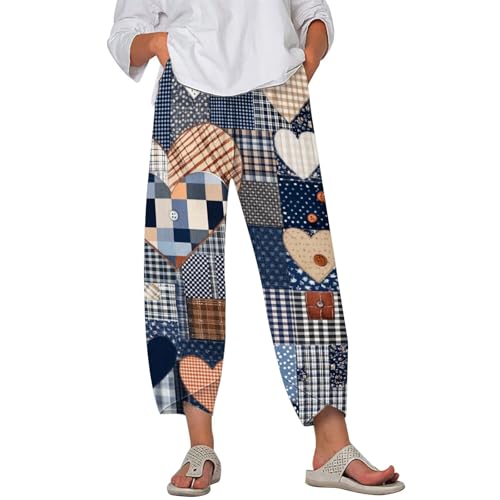 Linen Pants for Women Summer Casual Wide Leg Capri Pants Loose Fit Palazzo Pants Cropped Beach Pants with Pockets