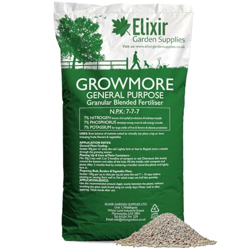 Elixir Gardens Growmore 7-7-7 Special Blend All Round General Purpose Fertiliser | 20kg | Treats 400 sq.m