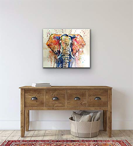 Fqjns Elephant Watercolor Wall Art Image Oil Painting Canvas Prints For Home Office Bedroom Decorations Framed Ready To Hang Size 16"X20"(40Cmx50Cm) #TOP2
