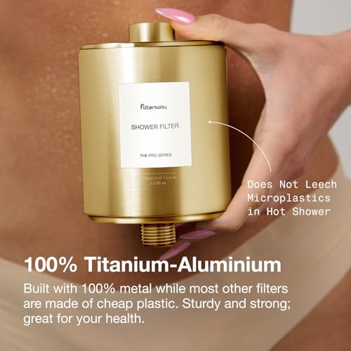 Image of Filterbaby All-Metal Shower Filter Pro | Doctor Developed, Reduces up to 99% Chlorine /Chloramine /Lead /Certain Heavy Metals, Great Water Pressure,Long Lasting, Gold