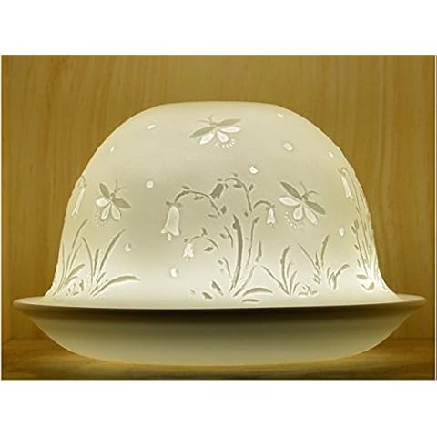 Nordic Light Tealight Candle Holder, Set of Shade & Plate, Stencil Flower Living, Dining Room Table, Home Decor Accessories-Porcelain-One Size, White Patterned Cover