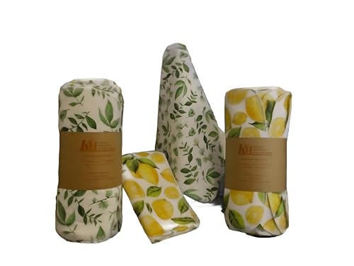 Reusable Paper Towels Washable, (15 Pack) Lemon or Ivy Print Kitchen Paper Towels for spills. 100% Cotton Flannel Unpaper Towels. Easy to Use Green Eco Friendly, Zero Waste, Sustainable