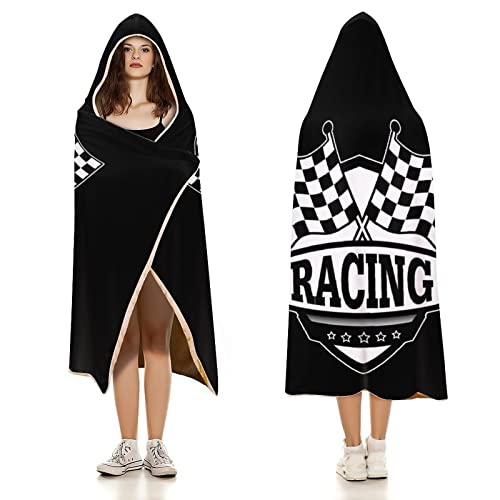 Checkered Flags Race Car Flag Wearable Hooded Blanket Soft Plush Cosplay Blanket Throw Cloak Shawl Wrap Nap Quilt #TOP2