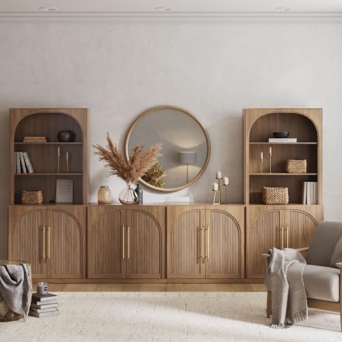 Image of BELLEZE Jagger 130 inch Wall Unit 5-Piece Modular TV Stand - Camel