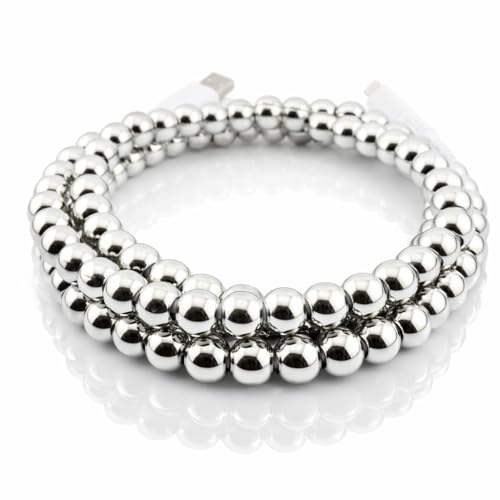 Image of Stylish [Apple MFi Certified] Beaded Phone Charger Cable Metallic Colors USB Cable 2 in1 USB-C Charging Cord for Smartphones 3.3ft (Silver)