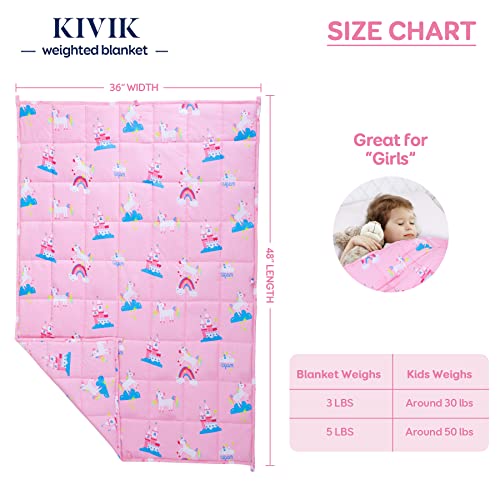 Kivik Weighted Blanket 3lbs, Unicorn Heavy Blanket Throw, Small Weighted Cooling Blankets 3 Pounds, Cute Blanket for All-Season, 36x48 Inches, Pink