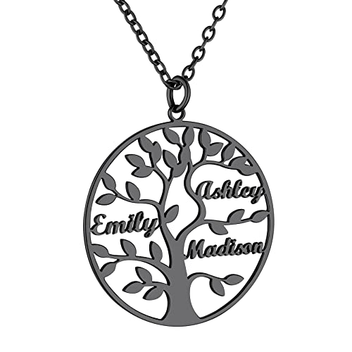 Pendentif Arbre de Vie en argent 925 et acier avec gravure de prénoms haut de gamme