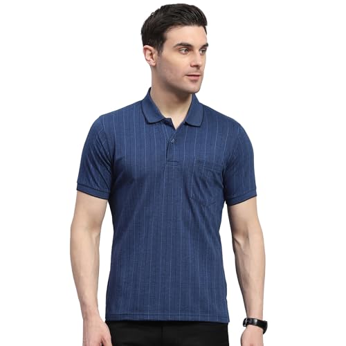 Image of Monte Carlo Mens Striped Polo Collar Half Sleeve Cotton Blend Casual T-Shirt (224064179)