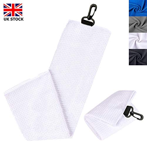 Jeantet Sport Golf Towel For Golf Bag With Clip Value Pack, Microfiber Durable Soft Comfortable Golf Towel Men Women For Sports Outdoors Color Blue White Grey (White Towel)