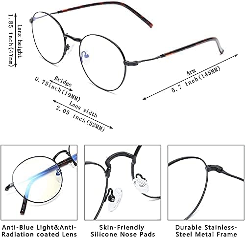 Zéro D Clean Lens Round Blue Light Blocking Glasses Computer Gaming/TV/Phones Anti Eyestrain for Men Women 1903