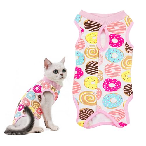 Katzenbody Nach OP – Baumwolle Genesungsanzug mit Bauchbedeckung & Leckbarriere für Kastration,Verstellbar Ganzjahres (L)