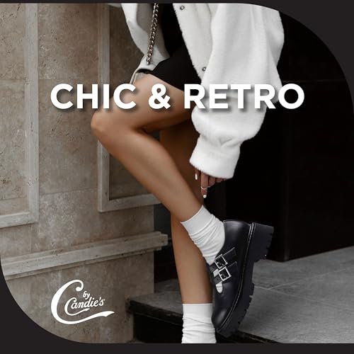 CANDIE'S Odile Mary Jane Shoes, Women's Black Platform Shoes with Two Buckles & T Straps, Chunky Round Toe Low-Heeled Shoes for Ladies4