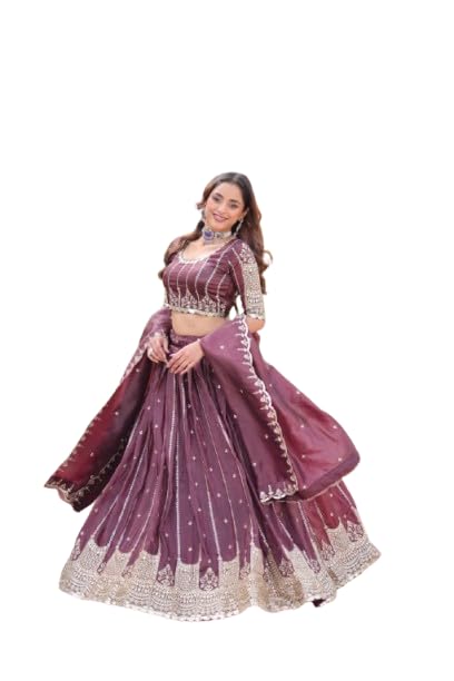 Gold Crush Lehenga Choli Set with Heavy Sequins & Zari Embroidery | Designer Lace Border | Full-Stitched Lehenga & Unstitched Blouse (Maroon)-image-39