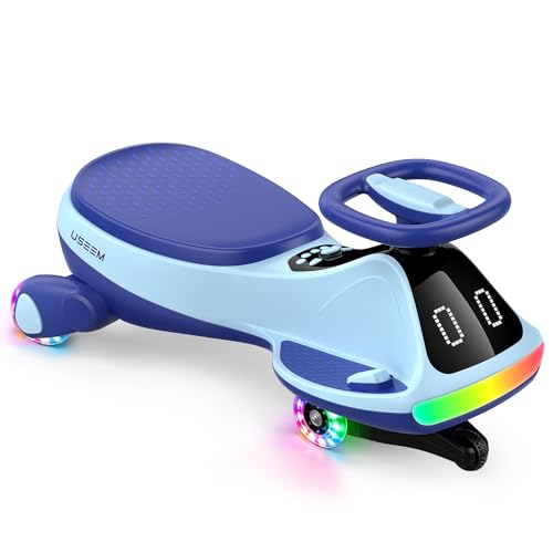 USEEM Auto eléctrico con pedal, pantalla, batería recargable, coche para niños con luz LED, Bluetooth, ruedas iluminadas, antivuelco, 2 velocidades, juguetes para montar, regalos de cumpleaños para
