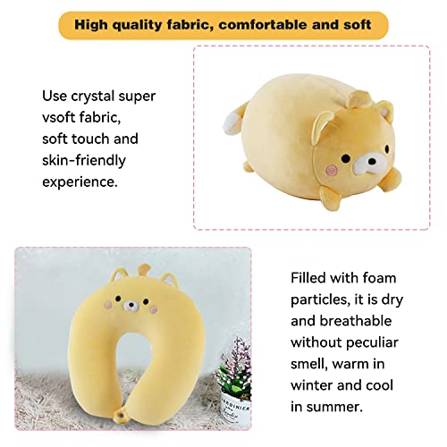 Image of Kids Travel Pillow - 2-in-1 Deformable Kids Neck Pillow for Traveling, Soft U-Shaped Pillow with Adorable Animal Design, Comfy Sleep and Play, Ideal for Airplanes and Cars - Yellow Bear