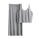Genérico Conjunto de Falda Larga y Top con Tirantes para Mujer Elegante Outfit de Verano Dos Piezas Informal (Grey, One Size)