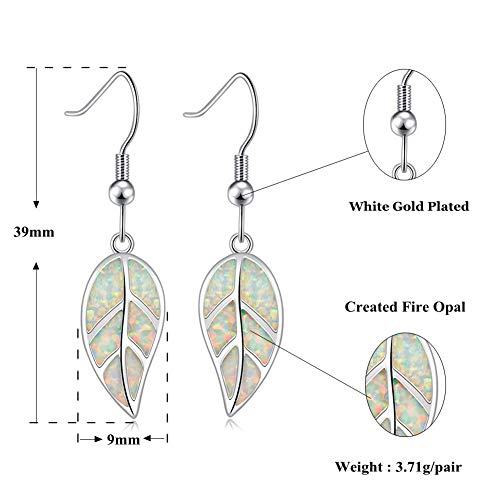 Cinily Opal Leaf Dangle Earrings-White Fire Opal White Gold Plated Drop Earrings For Women Girls Jewelry Gemstone Dangle Earrings #TOP5